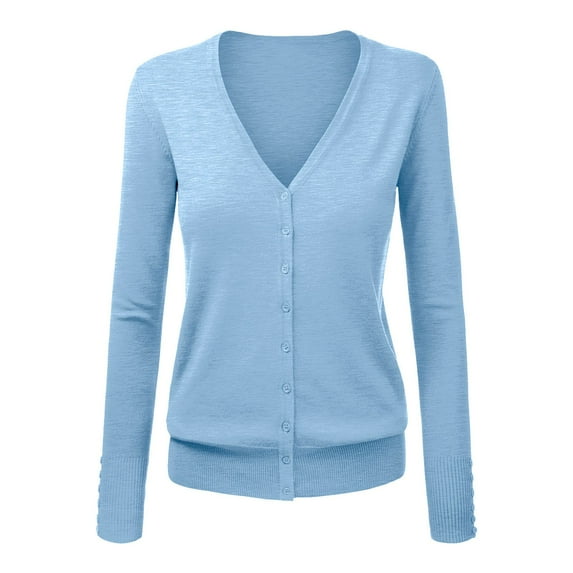 Baqcunre Sweaters for Women, Women's V Neck Cardigan Sweater Plus Jacket Solid Color Knitted Sweater Womens Tops Cardigan for Women Sky Blue S