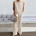 thumbnail image 1 of Baqcunre Sweatpants Women Sets For Women Summer 2 Piece Outfits Sleeveless Tank Crop Button Back Top Cropped Wide Leg Pants Set Pockets Lounge Sets For Women Women'S Pants Beige L, 1 of 7