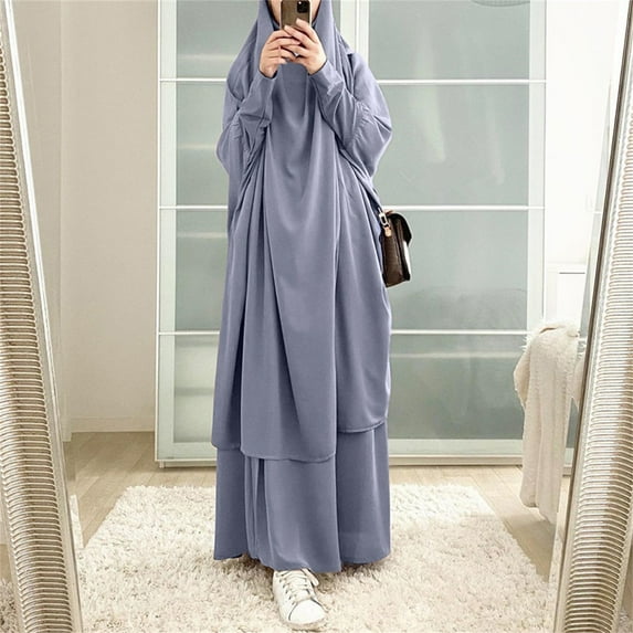 Baqcunre Sweatpants Women Women'S Muslim Robe Abaya Arab Kaftan Robe Hooded Two-Piece Muslim Robe Soft Top Skirt Set Lounge Sets For Women Womens Pants Grey One Size