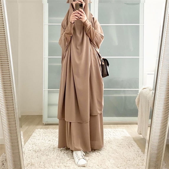 Baqcunre Sweatpants Women Women'S Muslim Robe Abaya Arab Kaftan Robe Hooded Two-Piece Muslim Robe Soft Top Skirt Set Lounge Sets For Women Womens Pants Khaki One Size