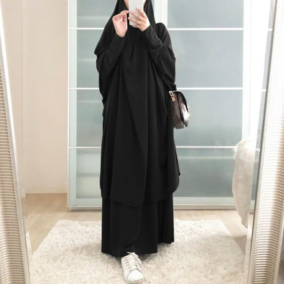 Baqcunre Sweatpants Women Women'S Muslim Robe Abaya Arab Kaftan Robe Hooded Two-Piece Muslim Robe Soft Top Skirt Set Lounge Sets For Women Womens Pants Black One Size