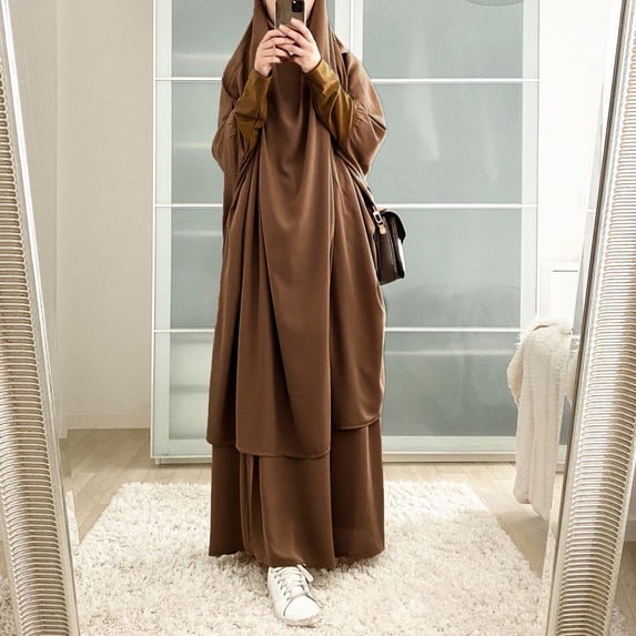 Baqcunre Sweatpants Women Women'S Muslim Robe Abaya Arab Kaftan Robe Hooded Two-Piece Muslim Robe Soft Top Skirt Set Lounge Sets For Women Womens Pants Brown One Size