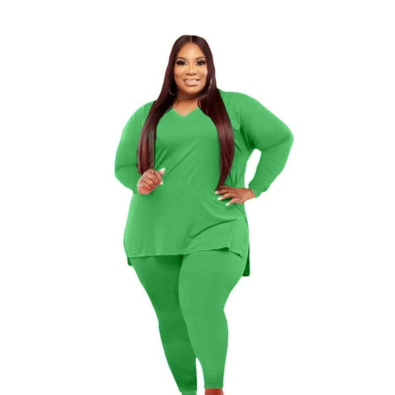 Baqcunre Sweatpants Women Women'S Plus Size Two-Piece Suit Women'S Fashion V-Neck Long-Sleeved Trousers Soft Suit Lounge Sets For Women Pants For Women Green 4XL