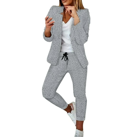 Baqcunre Sweatpants Women Women'S Two Piece Lapels Suit Set Print Office Business Long Sleeve Formal Jacket Pant Suit Slim Fit Trouser Jacket Suit Lounge Sets For Women Women'S Pants Black L