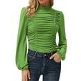 thumbnail image 1 of Baqcunre Sweatshirt For Women Womens Elegant Turtleneck Ruched Ruffle Trim Long Sleeve Blouse Shirt Top Womens Fall Tops T Shirts For Women Green XXL, 1 of 9