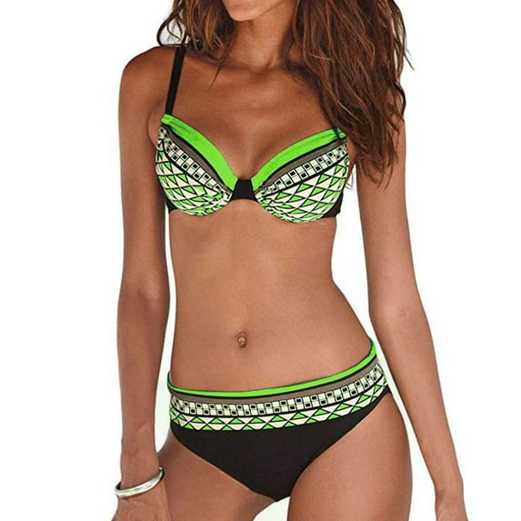Baqcunre Swim Suits for Women 2024, Women Floral Print Bikini Set Swimming Two Piece Swimsuits Swimwear Beach Suit, Bikini Sets for Women, High Waisted Bikini Sets for Women Green L
