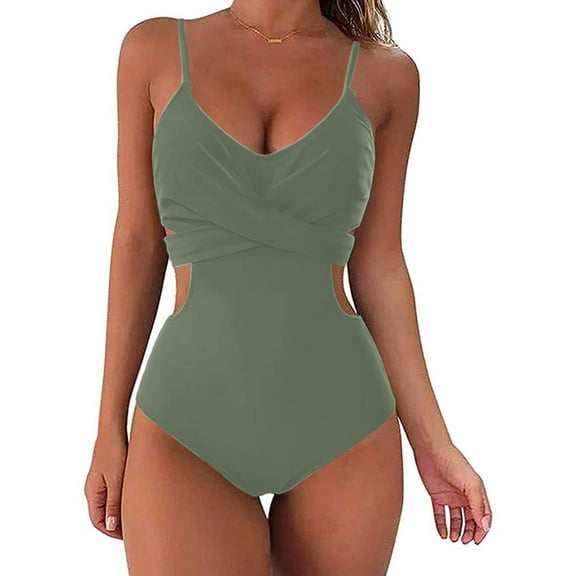 Baqcunre Swim Suits for Women 2024, Women Wrap Cut Out One Piece Swimsuit Bathing Suit Swimwear High Waist Monokini, One Piece Swimsuit Women, Bikini Sets for Women Army Green 2XL