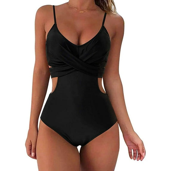 Baqcunre Swim Suits for Women 2024, Women Wrap Cut Out One Piece Swimsuit Bathing Suit Swimwear High Waist Monokini, One Piece Swimsuit Women, Bikini Sets for Women Black 2XL