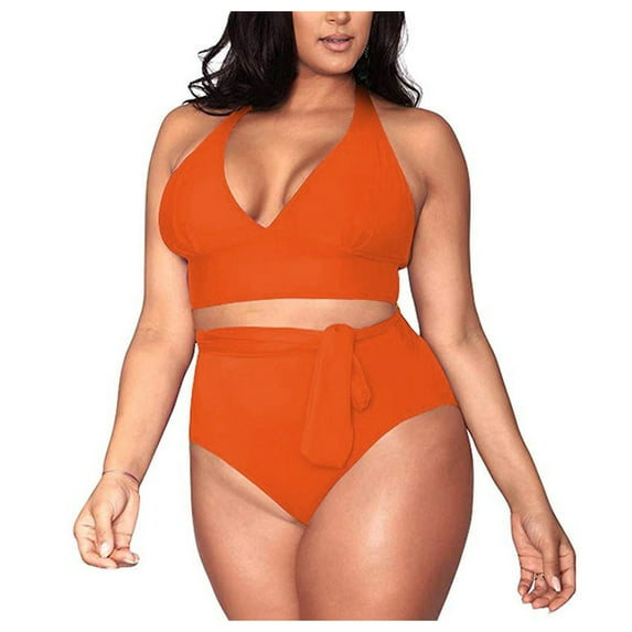 Baqcunre Swim Suits for Women 2024, Women's Plus Size High Waisted Tummy Control Swimwear Swimsuit Full Coverage, Bikini Sets for Women, High Waisted Bikini Sets for Women Orange 3XL