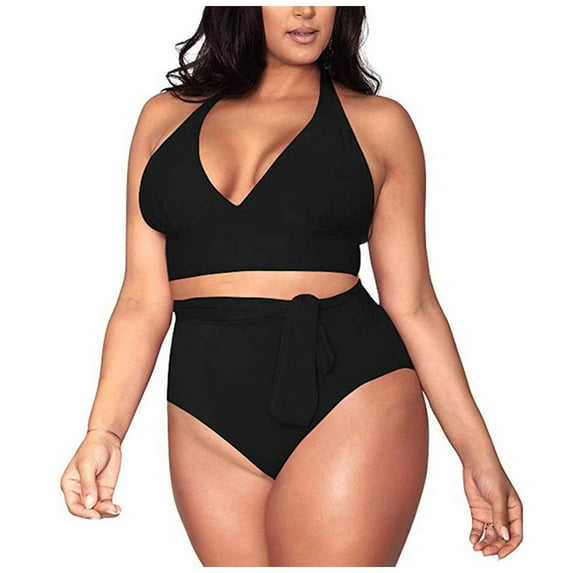 Baqcunre Swim Suits for Women 2024, Women's Plus Size High Waisted Tummy Control Swimwear Swimsuit Full Coverage, Bikini Sets for Women, High Waisted Bikini Sets for Women Black L