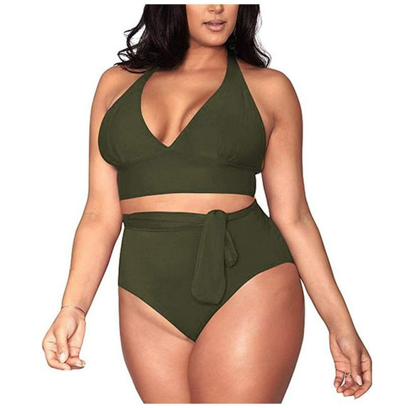 Baqcunre Swim Suits for Women 2024, Women's Plus Size High Waisted Tummy Control Swimwear Swimsuit Full Coverage, Bikini Sets for Women, High Waisted Bikini Sets for Women Green XL
