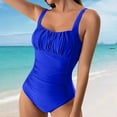 thumbnail image 1 of Baqcunre Swim Suits for Women 2024, Women's Solid Color Pleated Suspender Fashionable Swimsuit, One Piece Swimsuit Women, Bikini Sets for Women Blue 2XL, 1 of 6