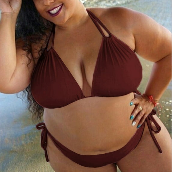 Baqcunre Swim Suits for Women 2024, Womens Solid Push Up Padded Plus Size Bikini Set Swimsuit Bathing Suit Swimwear, Bikini Sets for Women, High Waisted Bikini Sets for Women Wine L