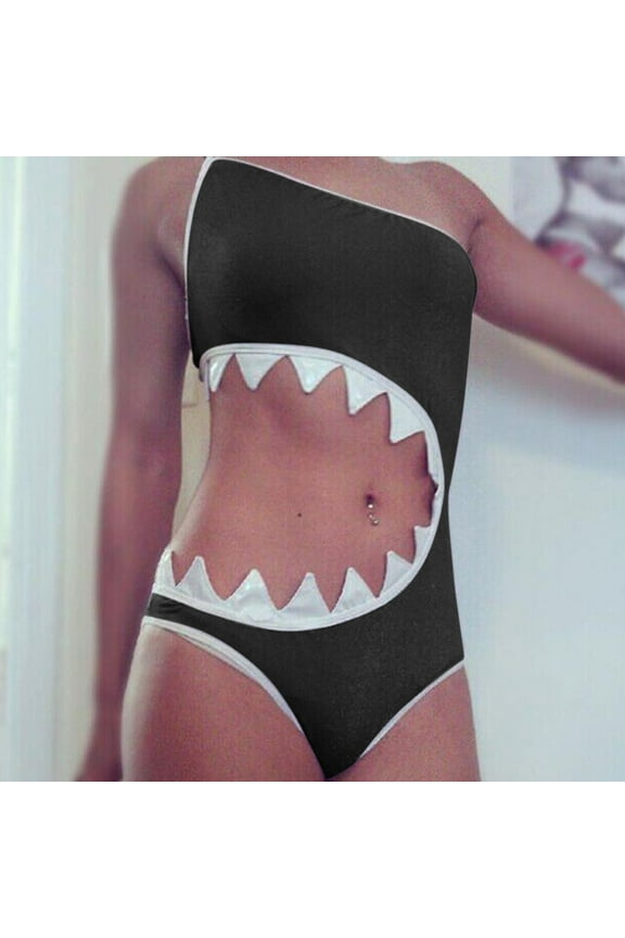 Swim Suits for Women 2024, Womens Suit Shark Design Swimsuit Swimsuit Bathing Swimwears, One Piece Swimsuit Women, Bikini Sets for Women Black XL