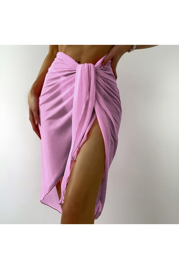 Swimsuit Coverup for Women, Women Sheer Wrap Knot Waist Cover Up Skirt without Bikini, Swim Suits for Women 2024, Cover Ups for Swimwear Women Pink XL
