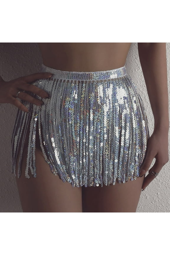 Swimsuit Coverup for Women, Women Short Sequin Fringe Cover Up Skirt Beach Wrap Bikini Shiny Wraps Cover Ups for Swimwears, Swim Suits for Women 2024, Cover Ups for Swimwear Women Silver S