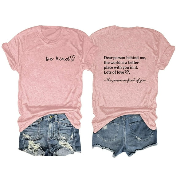Baqcunre T Shirts For Women Double Printing Women Letter Print Summer Casual Short Sleeve Tees Tops Womens Tops Womens Blouses Pink M