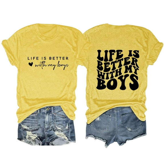 Baqcunre T Shirts For Women Double Printing Women My Boy Summer Casual Short Sleeve Tees Tops Womens Tops Womens Blouses Yellow XXL