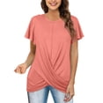 thumbnail image 1 of Baqcunre T Shirts For Women Ladies Casual Solid Colour Twisted Crew Neck Loose T Shirt Top Workout Tops Plus Size Tops Pink 4XL, 1 of 6