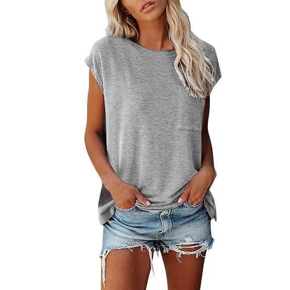 Baqcunre T Shirts For Women Women'S Short Sleeve T Shirts Tops Basic Loose Crew Neck Clothes Dressy Pullover Tee With Pocket Workout Tops For Women Womens Blouses Grey XL