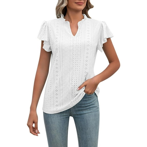 Baqcunre T Shirts For Women Womens Casual V Neck Solid Color Short Sleeve Tee Shirt With Ruffle Hem Tops Women'S Tops Graphic Tees For Women White XXL
