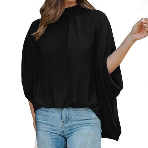 Baqcunre T Shirts For Women Womens Stand Neck Loose Sleeve Short Sleeve Summer Top Loose High And Low Hem Casual Large Shirt Top Workout Tops For Women Womens Blouses Black 3XL