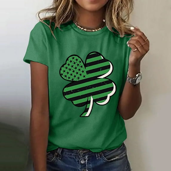 Baqcunre T Shirts for Women,Casual St. Patrick's Day Print Top Short Sleeve Round Neck T-shirt Top,St. Patrick's Day Shirts for Women Womens Tops,Graphic Tees for Women Green S-XXL