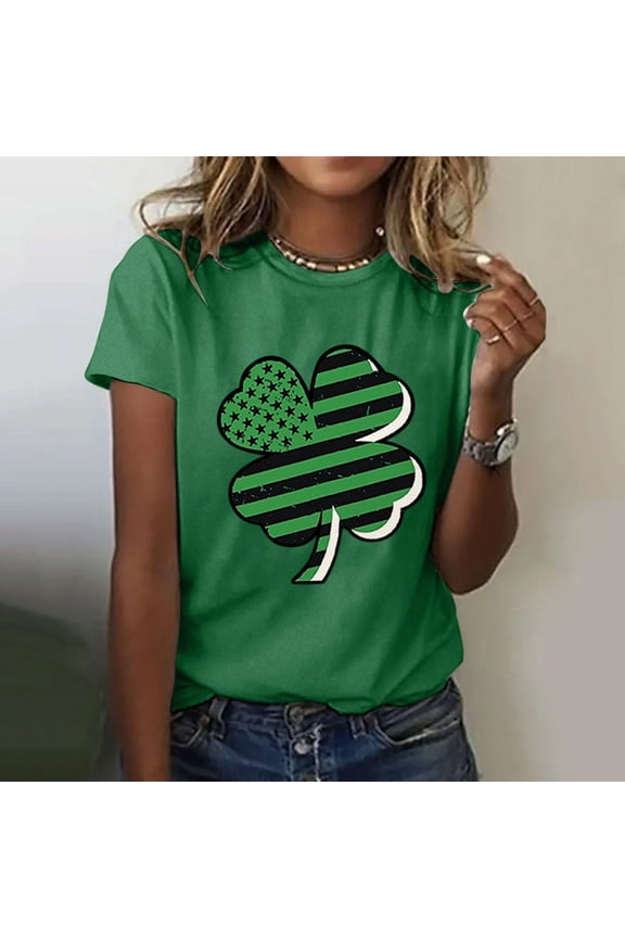 T Shirts for Women,Casual St. Patrick's Day Print Top Short Sleeve Round Neck T-shirt Top,St. Patrick's Day Shirts for Women Womens Tops,Graphic Tees for Women Green S-XXL