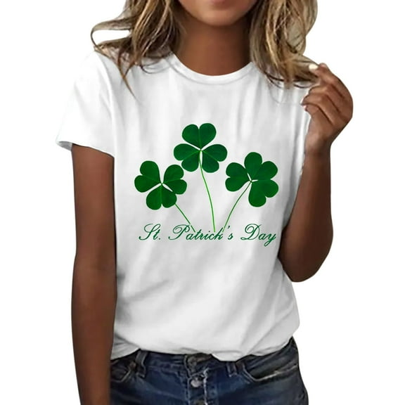 Baqcunre T Shirts for Women,Casual St. Patrick's Day Print Top Short Sleeve Round Neck T-shirt Top,St. Patrick's Day Shirts for Women Womens Tops,Graphic Tees for Women White S-XXL