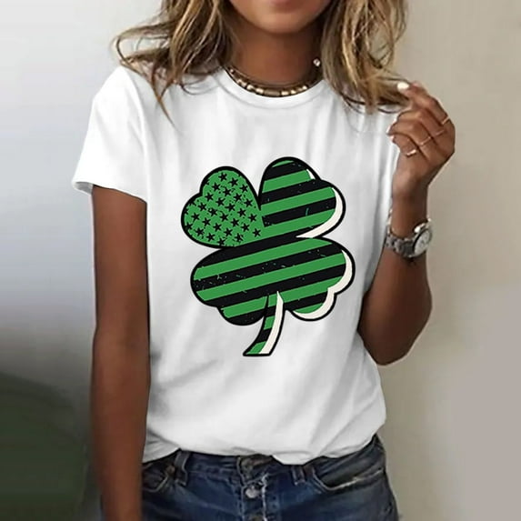 Baqcunre T Shirts for Women,Casual St. Patrick's Day Print Top Short Sleeve Round Neck T-shirt Top,St. Patrick's Day Shirts for Women Womens Tops,Graphic Tees for Women White S-XXL