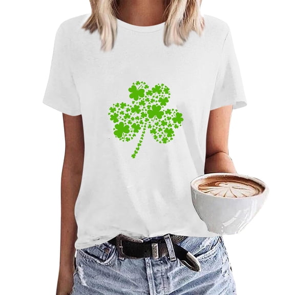 Baqcunre T Shirts for Women,Sweatshirt Womens Cute Trendy Shirt Casual Short Sleeve Pullover Tops,St. Patrick's Day Shirts for Women Womens Tops,Graphic Tees for Women White S-3XL