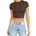 thumbnail image 1 of Baqcunre T Shirts for Women Womens Summer Short Sleeve Cute Crop Tops Casual Basic Crewneck Slim Fit T Shirts Womens Tops Crop Tops Y2K Tops Brown XXL, 1 of 5