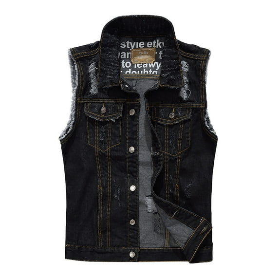 Baqcunre Tank Tops Men Denim Vest Men Lapel Sleeveless Slim Fit Retro Ripped Casual Jean Vest For Men'S Sleeveless Tshirts For Men Tops For Men Black L