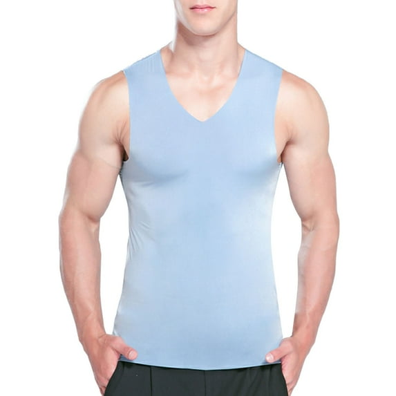 Baqcunre Tank Tops Men Ice Silk Vest Fitness Wide Shoulder Running Sports Seamless Quick Drying Inside And Outside Wear Summer Youth. Sweatshirts For Men Tops For Men Blue XL