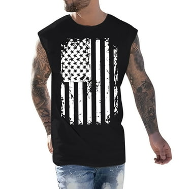 Baqcunre Tank Tops Men Male Independence Day Spring Summer Vest Print Pattern Round Neck Plus Size Comfortable Vest T-Shirts For Men Tops For Men Black L