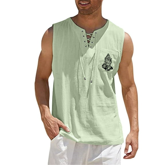 Baqcunre Tank Tops Men Male Tops Sports Sleeveless Top Cotton Vest Painting Fitness Muscle Tank Top Linen Shirts For Men Tops For Men Green XL