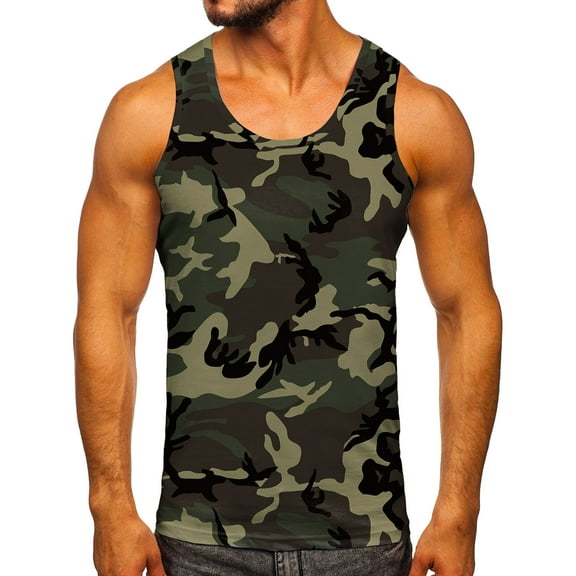 Baqcunre Tank Tops Men Men Fashion Spring Summer Casual Sleeveless O Neck Camouflage Printed Tank Tops Blouse Sleeveless Tshirts For Men Tops For Men Army Green L