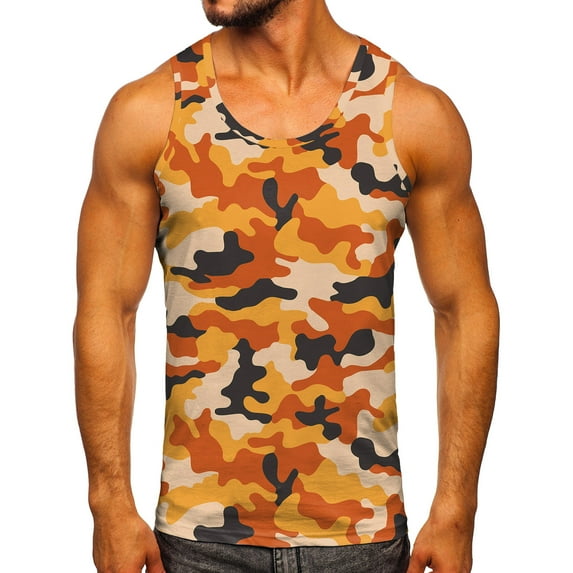 Baqcunre Tank Tops Men Men Fashion Spring Summer Casual Sleeveless O Neck Camouflage Printed Tank Tops Blouse Sleeveless Tshirts For Men Tops For Men Orange S