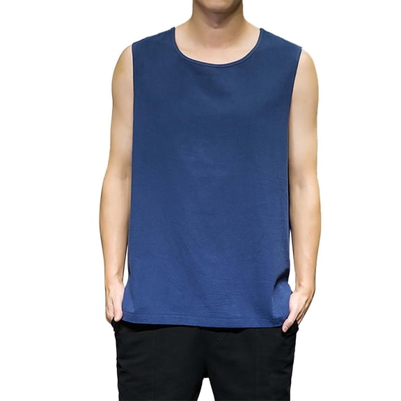 Baqcunre Tank Tops Men Men'S Fashion Spring And Summer Casual Sleeveless O Neck Printed Raglan Style Top Undershirt Linen Shirts For Men Tops For Men Navy 3XL