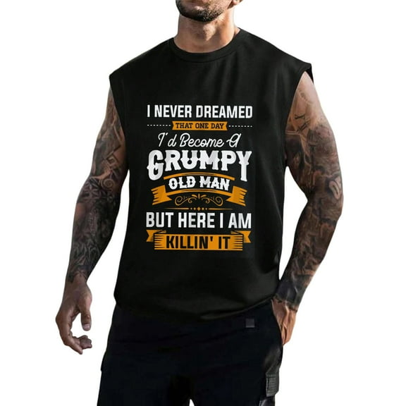 Baqcunre Tank Tops Men Mens Outdoor Fitness Loose Summer Leisure Printed Sports Hooded Tank Top Mens Sweatshirt Tops For Men Black L