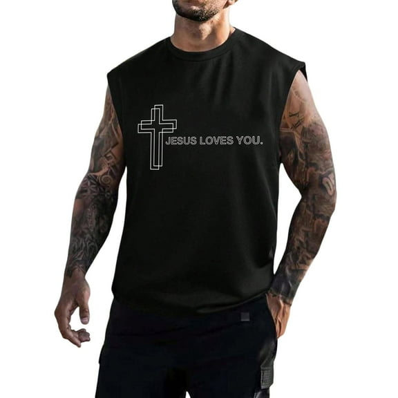 Baqcunre Tank Tops Men Mens Outdoor Fitness Loose Summer Leisure Printed Sports Hooded Tank Top Sweatshirts For Men Tops For Men Black L