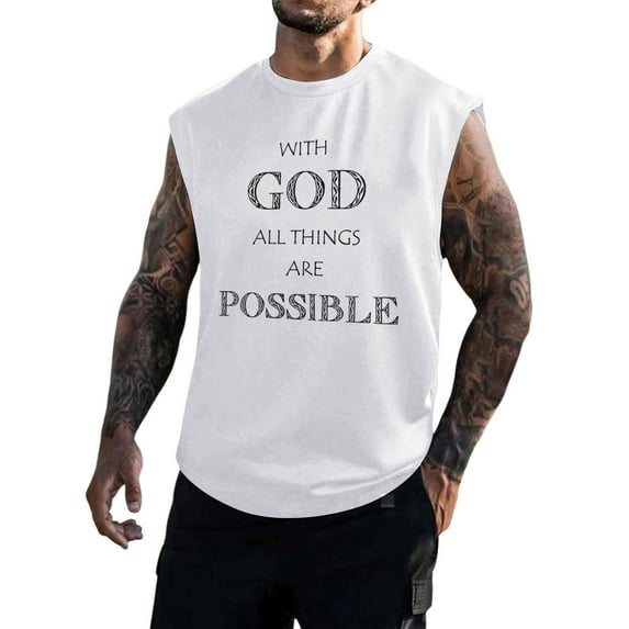 Baqcunre Tank Tops Men Mens Outdoor Fitness Loose Summer Leisure Printed Sports Hooded Tank Top Sweatshirts For Men Tops For Men White XL