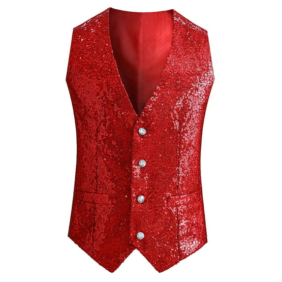 Baqcunre Tank Tops Men Mens Sequined Vest Casual Vest Tank Top Suit Sleeveless Tshirts For Men Tops For Men Red XL