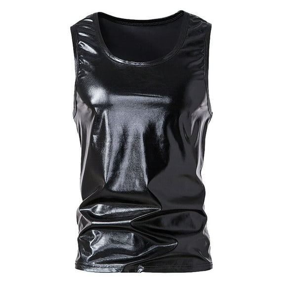 Baqcunre Tank Tops Men Summer Mens Vest Fashion Glossy Sleeveless T Shirt Mens Stage Performance Vest Sleeveless Tshirts For Men Tops For Men Black L
