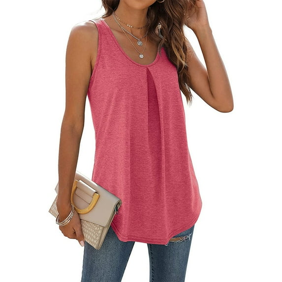 Baqcunre Tank Tops Women's Fashion Solid Round Neck Swallowtail Sleeveless Top Going Out Tops Plus Size Tops Pink L