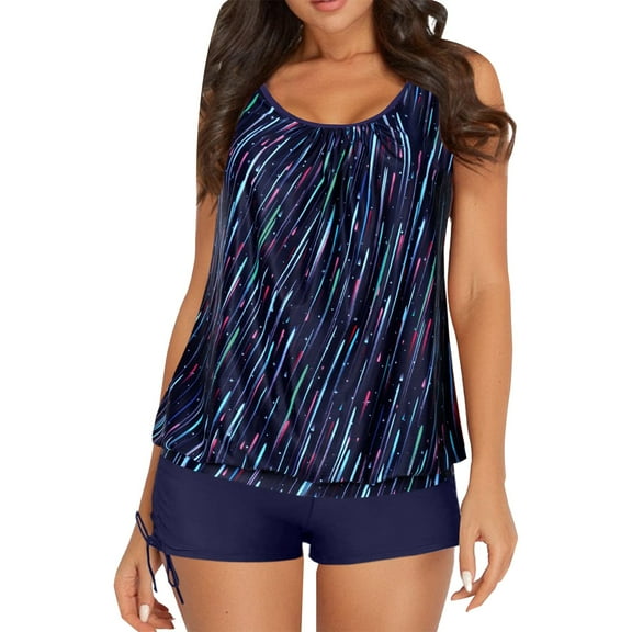 Baqcunre Tankini Swimsuits for Women, Women's Spring/Summer Solid Color Camisole Split Sleeveless Bikini Set with Breast Topper, Women's Swimwear One Set Sky Blue L