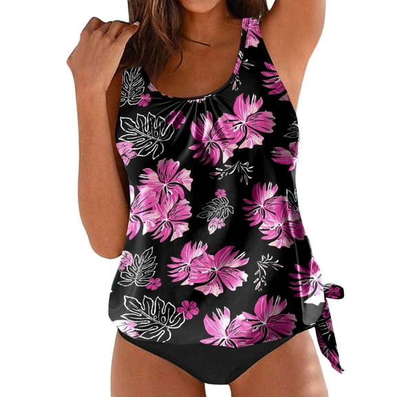 Baqcunre Swimwears Tankinis Set, Women's Tankini Retro Printed High Waisted Conservative Swimsuit Tank Top Swimsuit Purple S