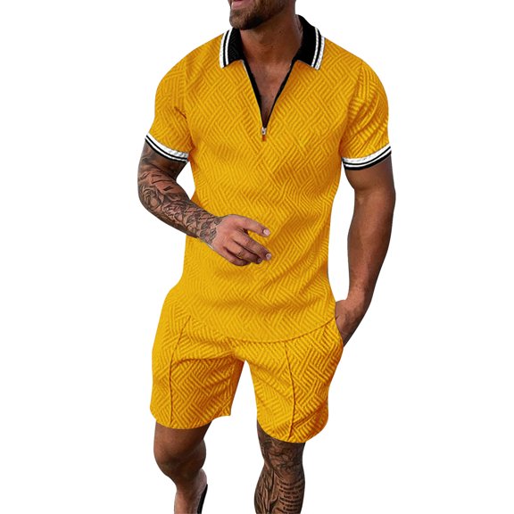 Baqcunre Track Suits For Men Set Men'S 3D Short Sleeve Suit Shorts Beach Tropical Hawaiianss Body Sports Shorts Suit Sports Suit Mens Outfits Tops For Men Yellow M