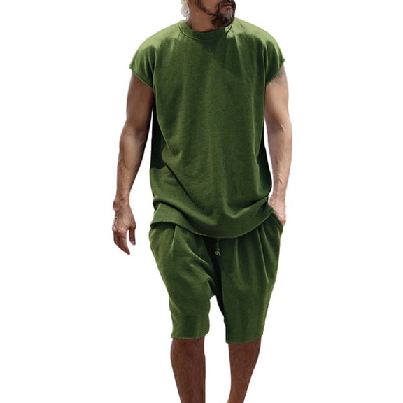 Baqcunre Track Suits For Men Set Men'S Summer Breathable Anti Wrinkle Two Piece Breathable Volume T Shirt Shorts Set Mens Outfits Tops For Men Army Green L