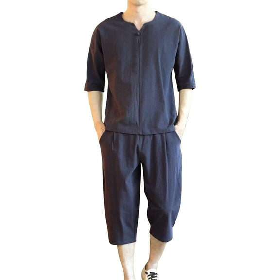 Baqcunre Track Suits For Men Set Men'S Tang Suit Short Sleeved Cane Suit Loose T Shirt Casual Two Piece Men Mens Outfits Tops For Men Grey 5XL